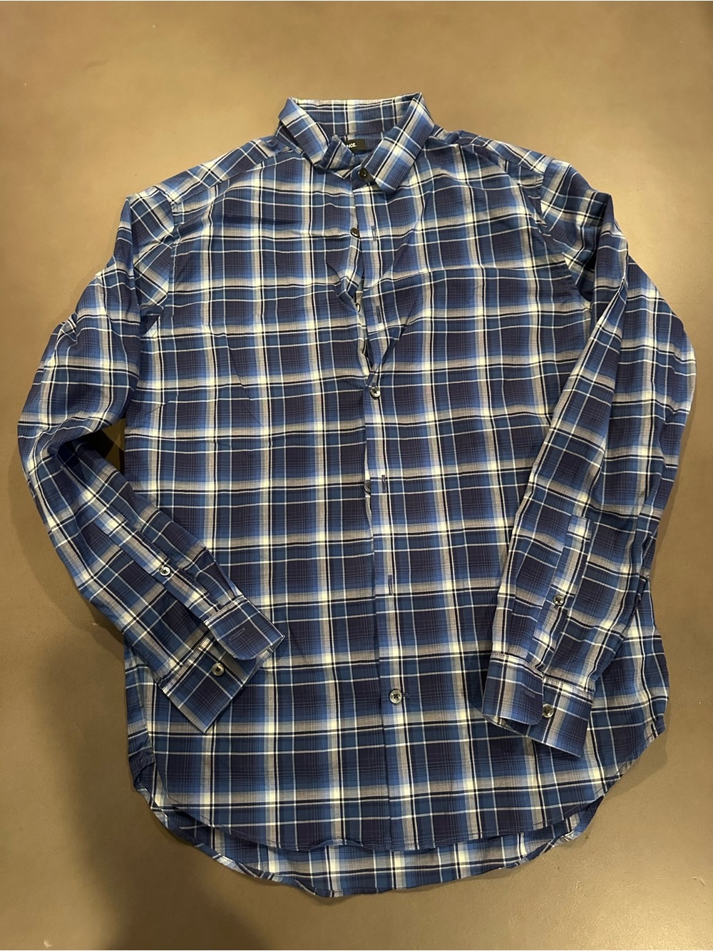 Vince Navy and White Plaid Button-Down Shirt